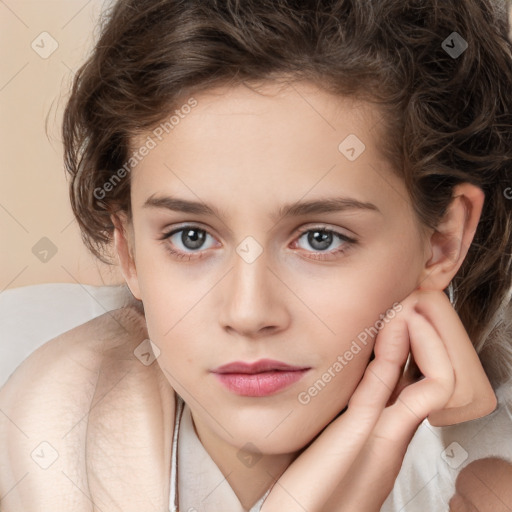 Neutral white child female with medium  brown hair and brown eyes