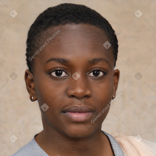 Neutral black young-adult female with short  brown hair and brown eyes