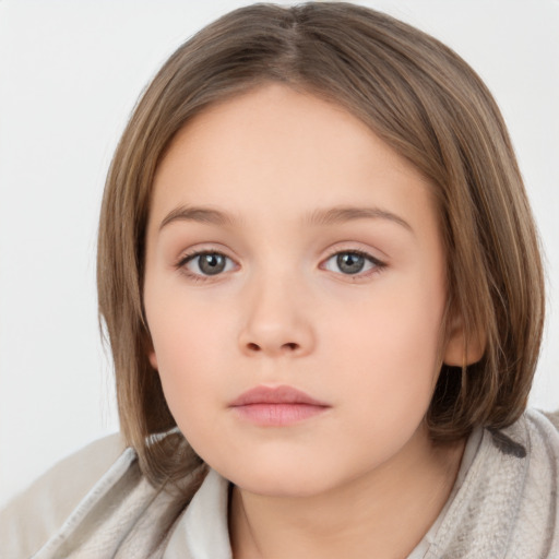 Neutral white child female with medium  brown hair and brown eyes