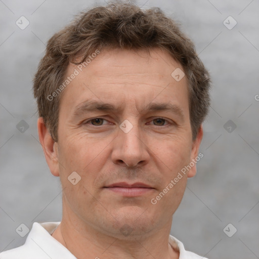 Neutral white adult male with short  brown hair and brown eyes