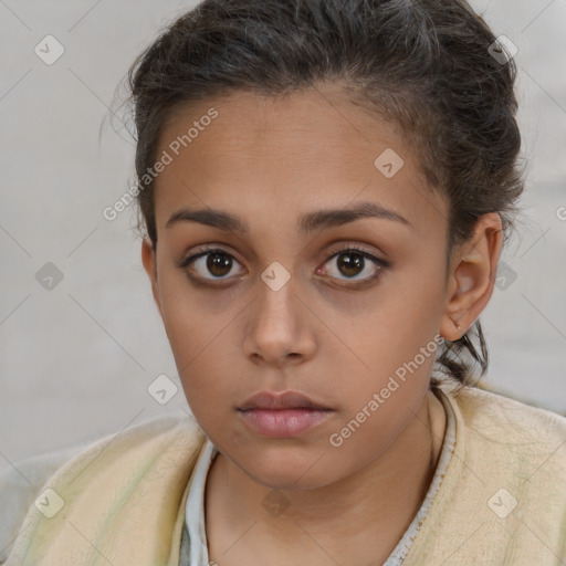 Neutral white child female with short  brown hair and brown eyes