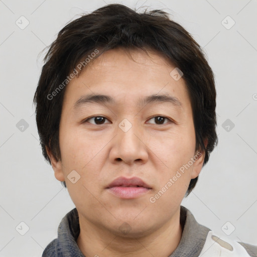 Neutral asian young-adult male with short  brown hair and brown eyes