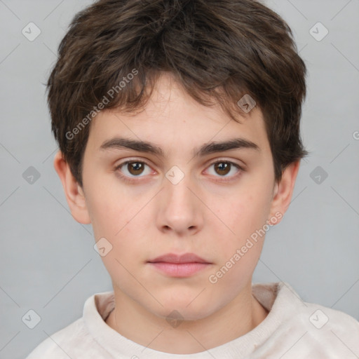 Neutral white child male with short  brown hair and brown eyes