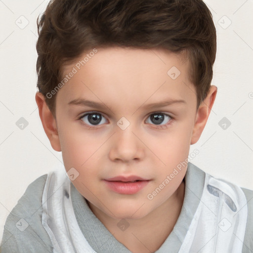 Joyful white child male with short  brown hair and brown eyes