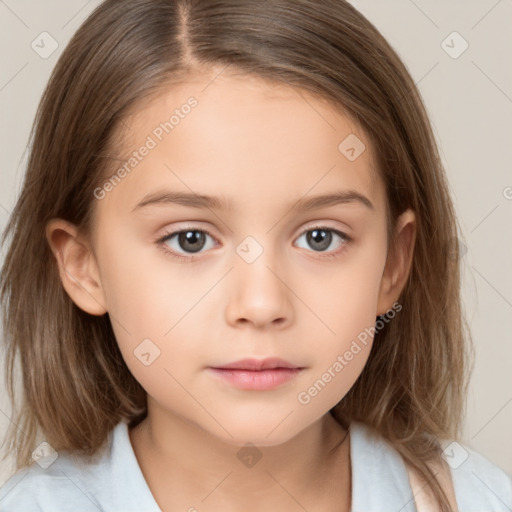 Neutral white child female with medium  brown hair and brown eyes