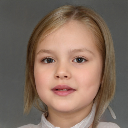 Neutral white child female with medium  brown hair and brown eyes