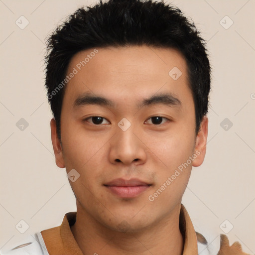 Neutral asian young-adult male with short  black hair and brown eyes