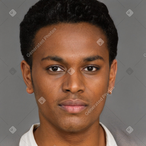 Neutral black young-adult male with short  brown hair and brown eyes