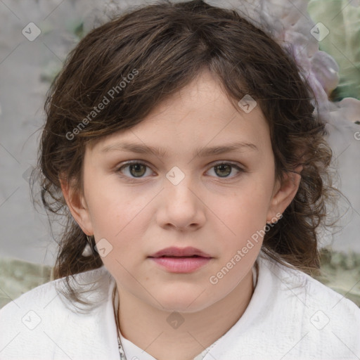 Neutral white child female with medium  brown hair and brown eyes