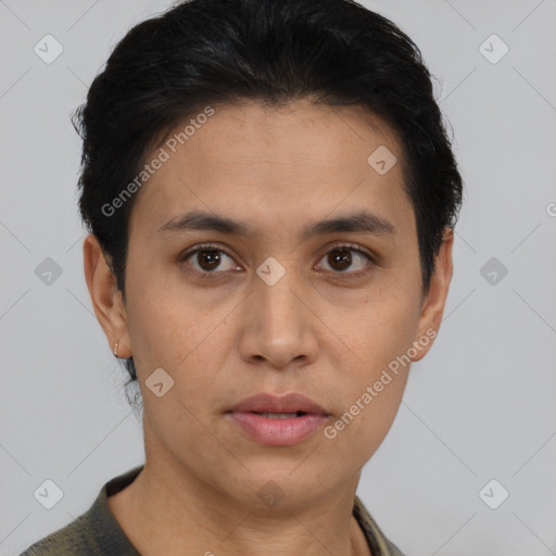 Neutral latino young-adult male with short  brown hair and brown eyes