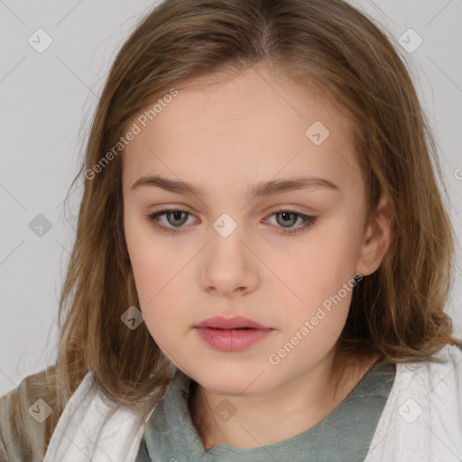 Neutral white child female with medium  brown hair and brown eyes