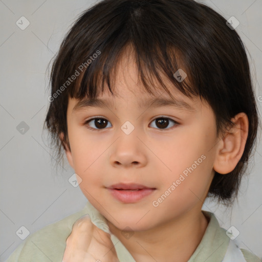 Neutral white child female with medium  brown hair and brown eyes