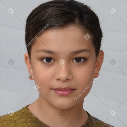 Neutral white child female with short  brown hair and brown eyes