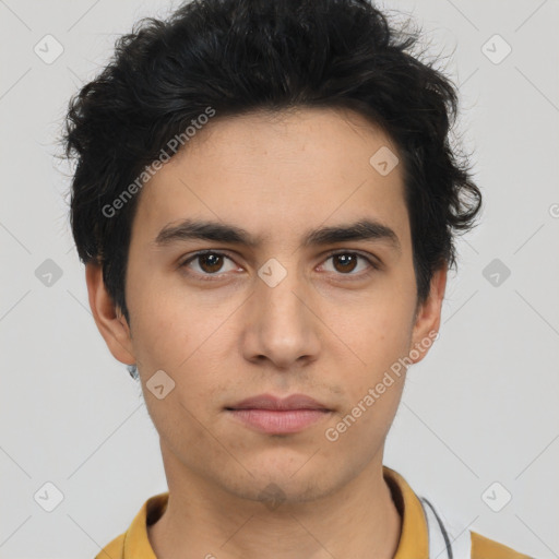 Neutral asian young-adult male with short  brown hair and brown eyes