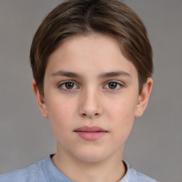 Neutral white young-adult female with short  brown hair and brown eyes