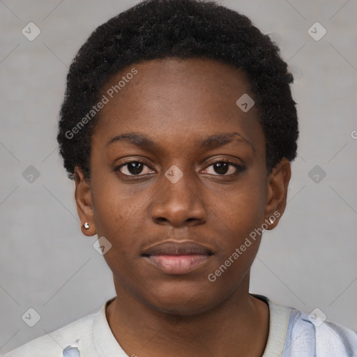 Neutral black young-adult female with short  brown hair and brown eyes