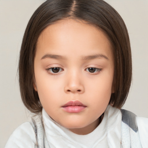 Neutral white child female with medium  brown hair and brown eyes