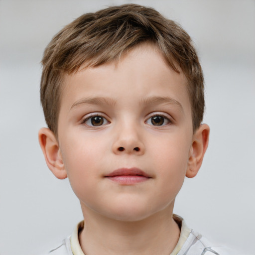 Neutral white child male with short  brown hair and brown eyes