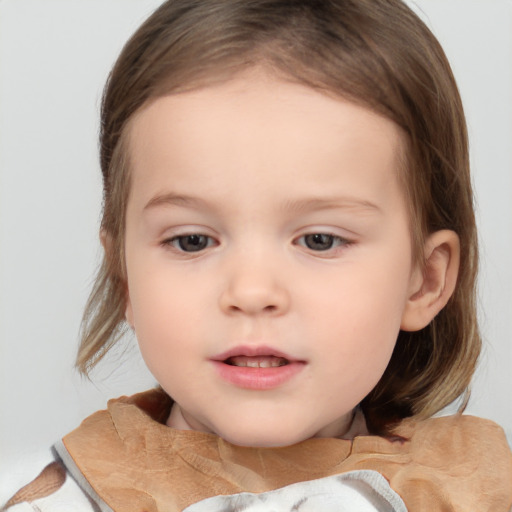 Neutral white child female with medium  brown hair and brown eyes