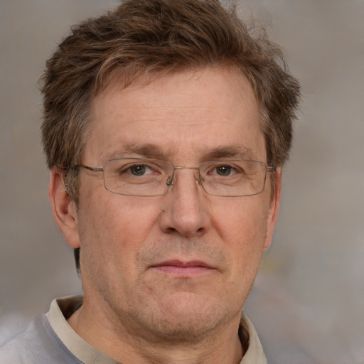 Neutral white middle-aged male with short  brown hair and brown eyes