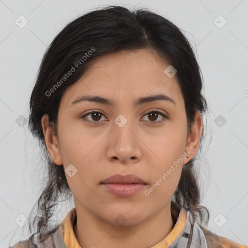 Neutral asian young-adult female with medium  brown hair and brown eyes