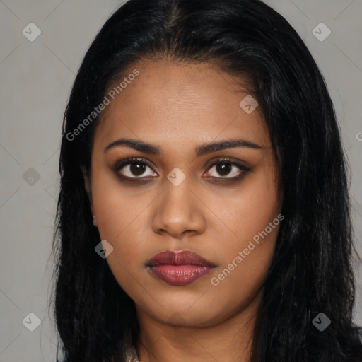 Neutral black young-adult female with long  black hair and brown eyes