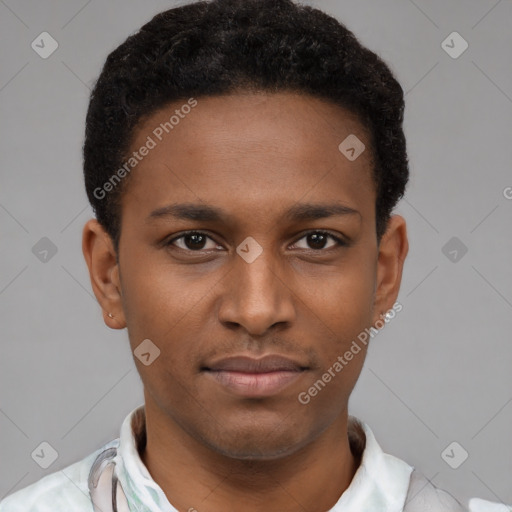 Neutral latino young-adult male with short  brown hair and brown eyes