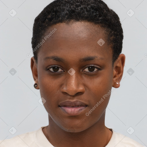 Neutral black young-adult female with short  brown hair and brown eyes