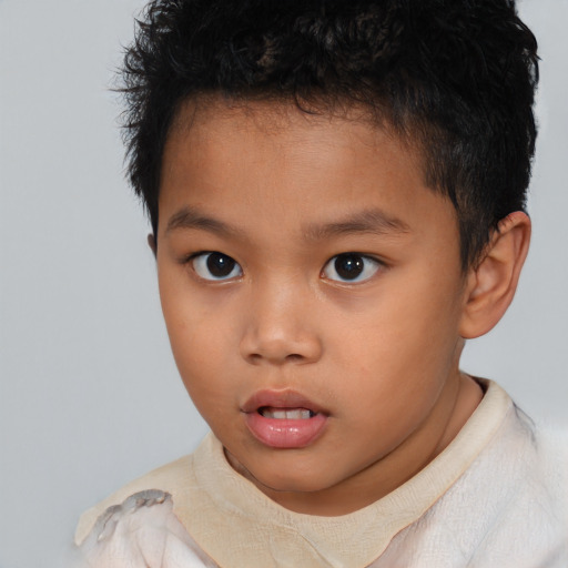 Neutral asian child male with short  brown hair and brown eyes