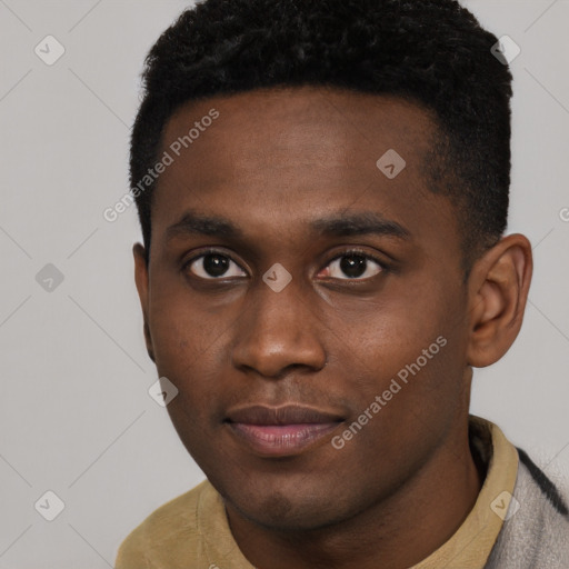 Neutral black young-adult male with short  brown hair and brown eyes