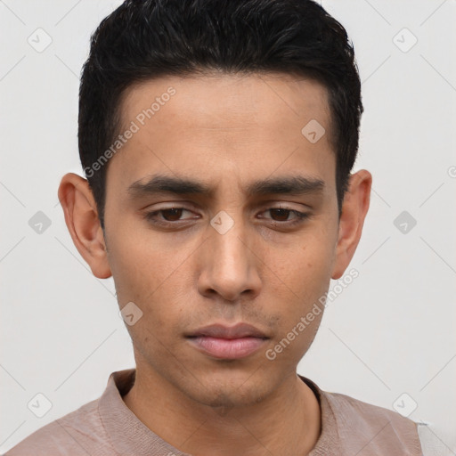 Neutral asian young-adult male with short  black hair and brown eyes