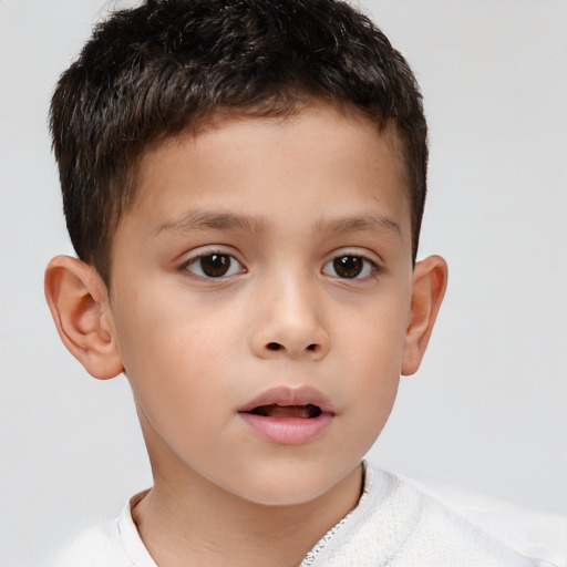 Neutral white child male with short  brown hair and brown eyes