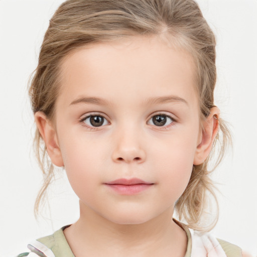 Neutral white child female with medium  brown hair and grey eyes