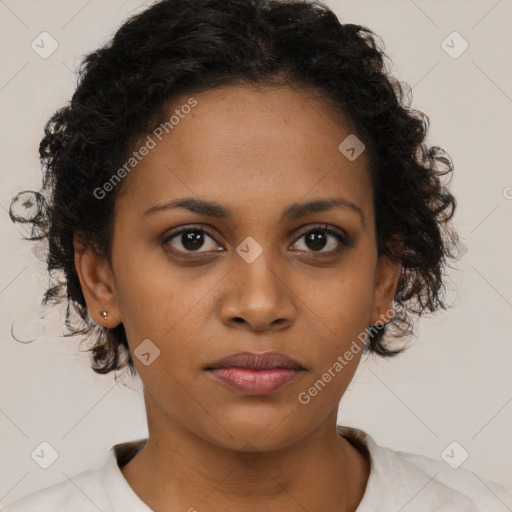 Neutral black young-adult female with short  brown hair and brown eyes