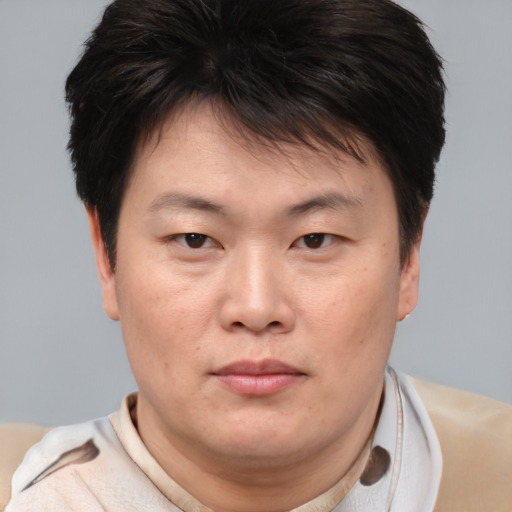 Neutral asian young-adult male with short  brown hair and brown eyes