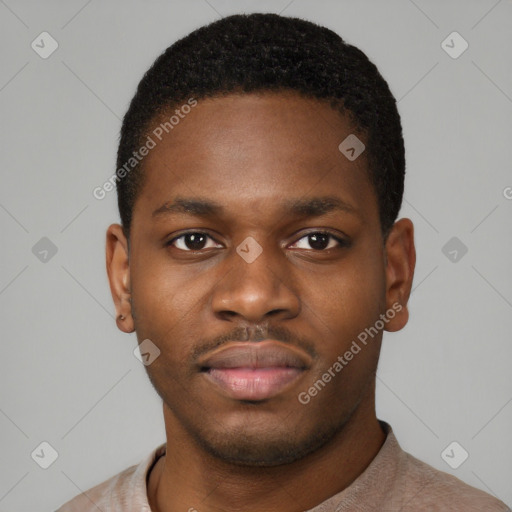 Neutral black young-adult male with short  brown hair and brown eyes