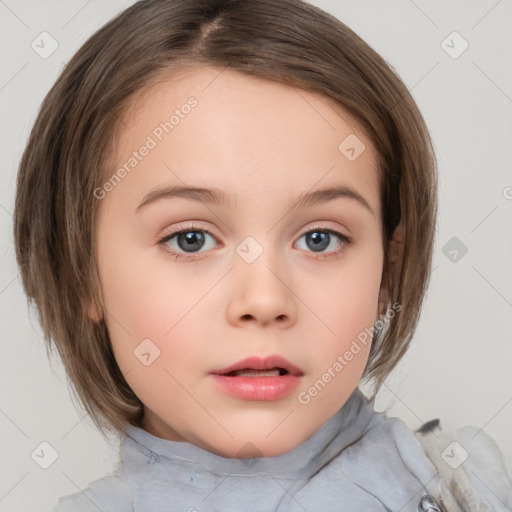 Neutral white child female with medium  brown hair and brown eyes