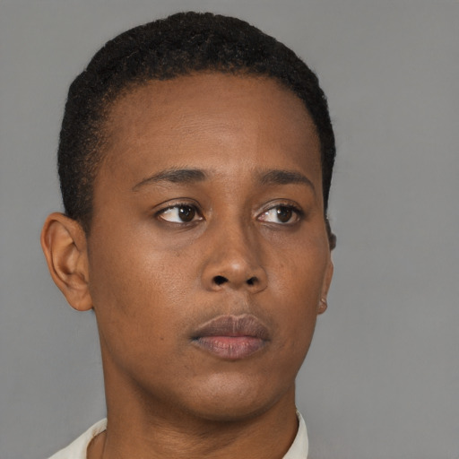 Neutral black young-adult male with short  brown hair and brown eyes
