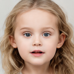 Neutral white child female with long  brown hair and blue eyes