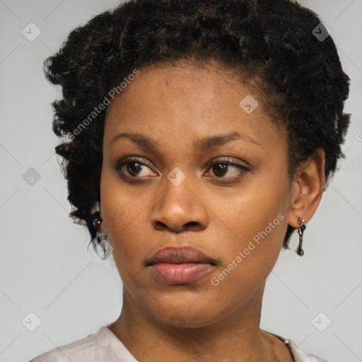 Neutral black young-adult female with short  brown hair and brown eyes