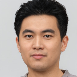 Neutral asian young-adult male with short  black hair and brown eyes