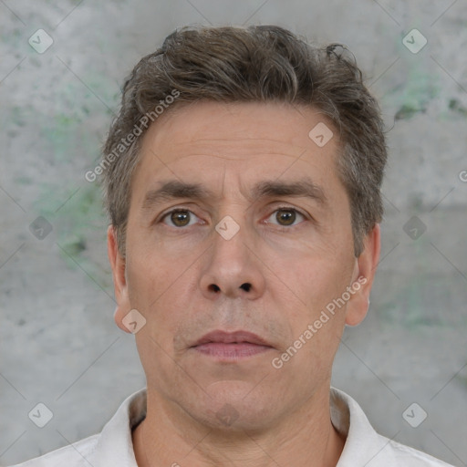 Neutral white adult male with short  brown hair and brown eyes