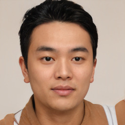 Neutral asian young-adult male with short  brown hair and brown eyes