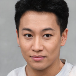 Neutral asian young-adult male with short  brown hair and brown eyes