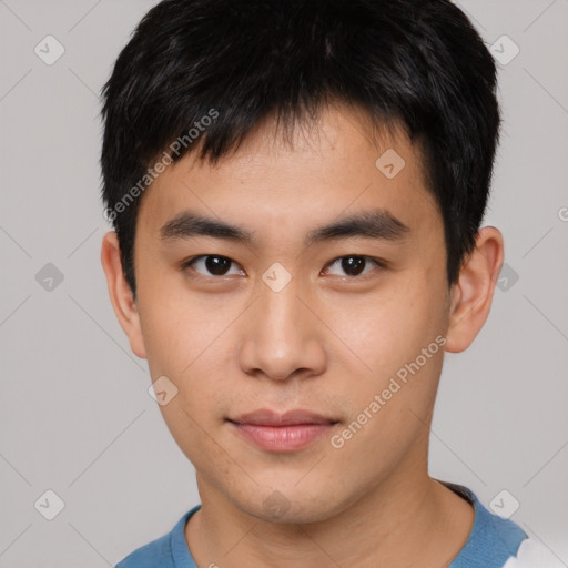 Neutral asian young-adult male with short  brown hair and brown eyes