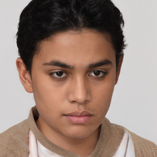 Neutral asian young-adult male with short  brown hair and brown eyes