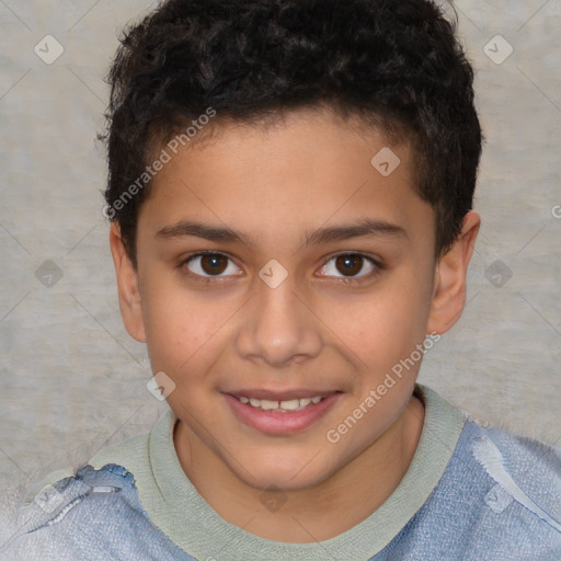 Joyful white child male with short  brown hair and brown eyes