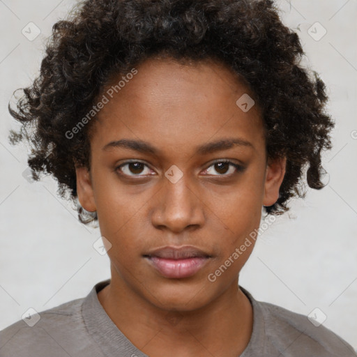 Neutral black young-adult female with short  brown hair and brown eyes