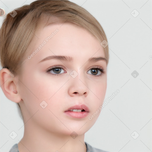 Neutral white child female with short  brown hair and brown eyes