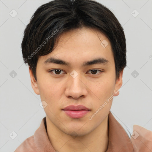 Neutral asian young-adult male with short  brown hair and brown eyes